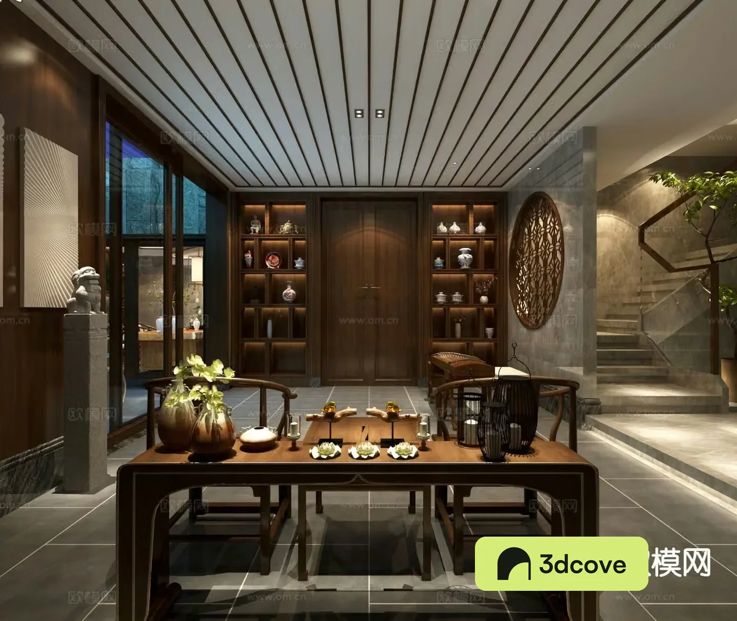 New Chinese style villa basement study