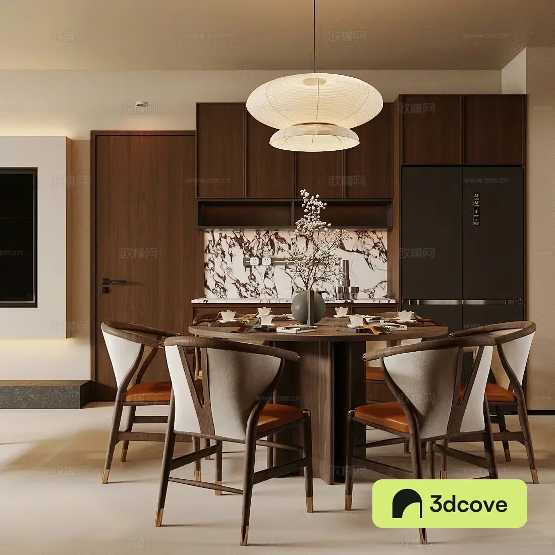 Style Zen Home Restaurant Open Restaurant Middle Style Restaurant Solid Wood Dining Table Chair Dining Table 3D Model