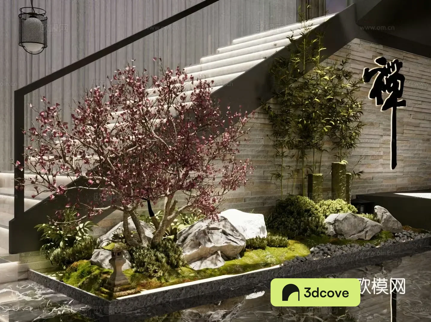 New Chinese style interior landscape staircase landscape