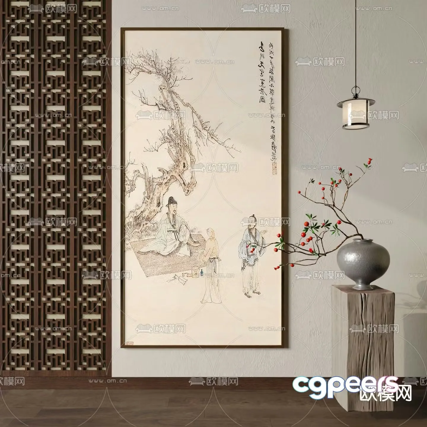 New Chinese-style figure painting calligraphy and painting decorative painting 3D model