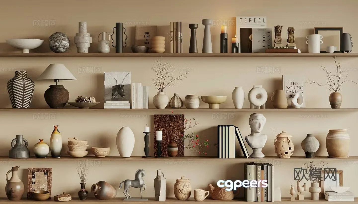 Wasabi Middle Style Ornaments Clay Pottery Books Candles Table Lamps Gypsum Images Vase Flower Art 3D Model