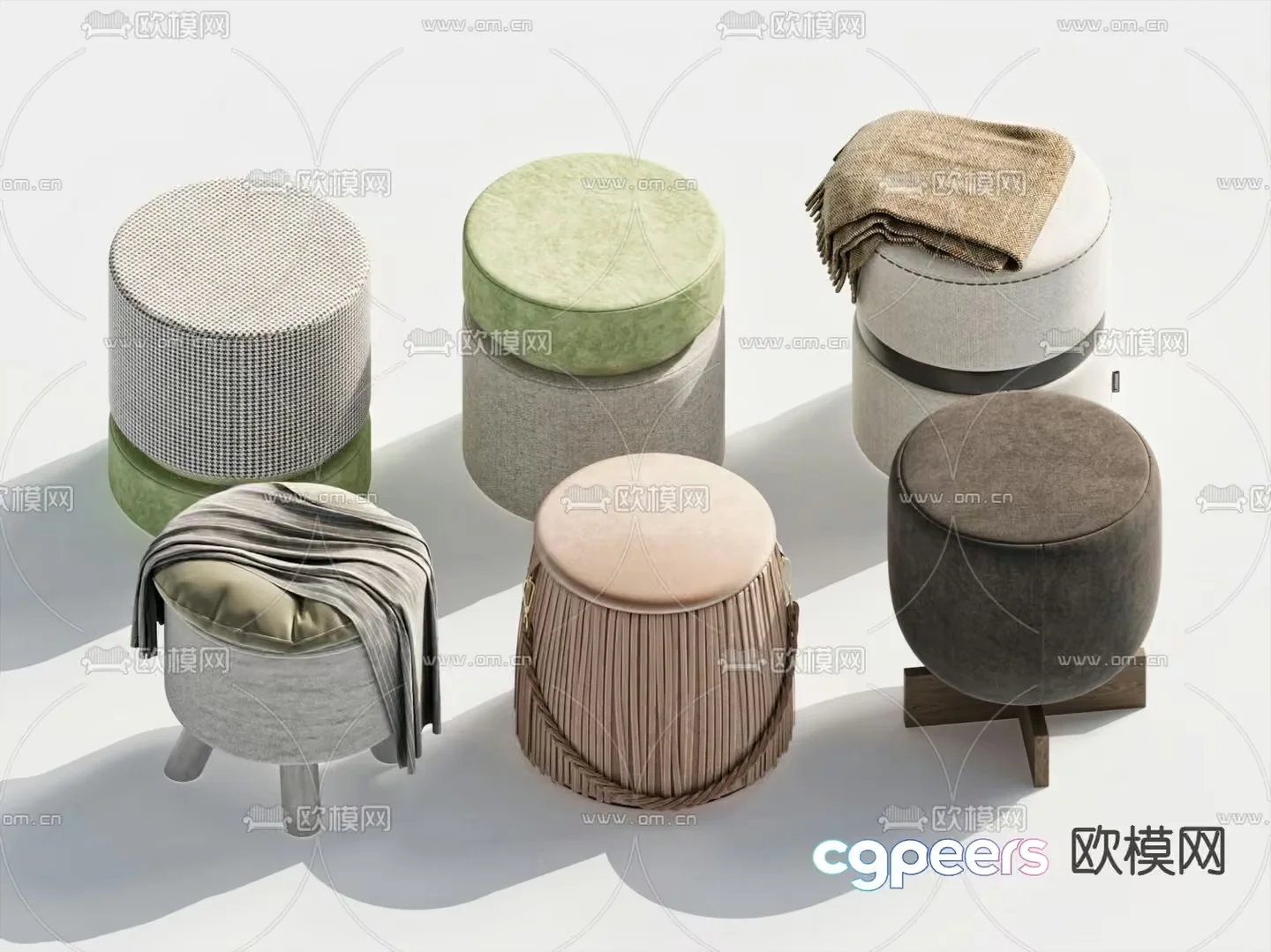 A Collection Of Stools With Various Fabrics 3D Model – 2232 – VRAY Render