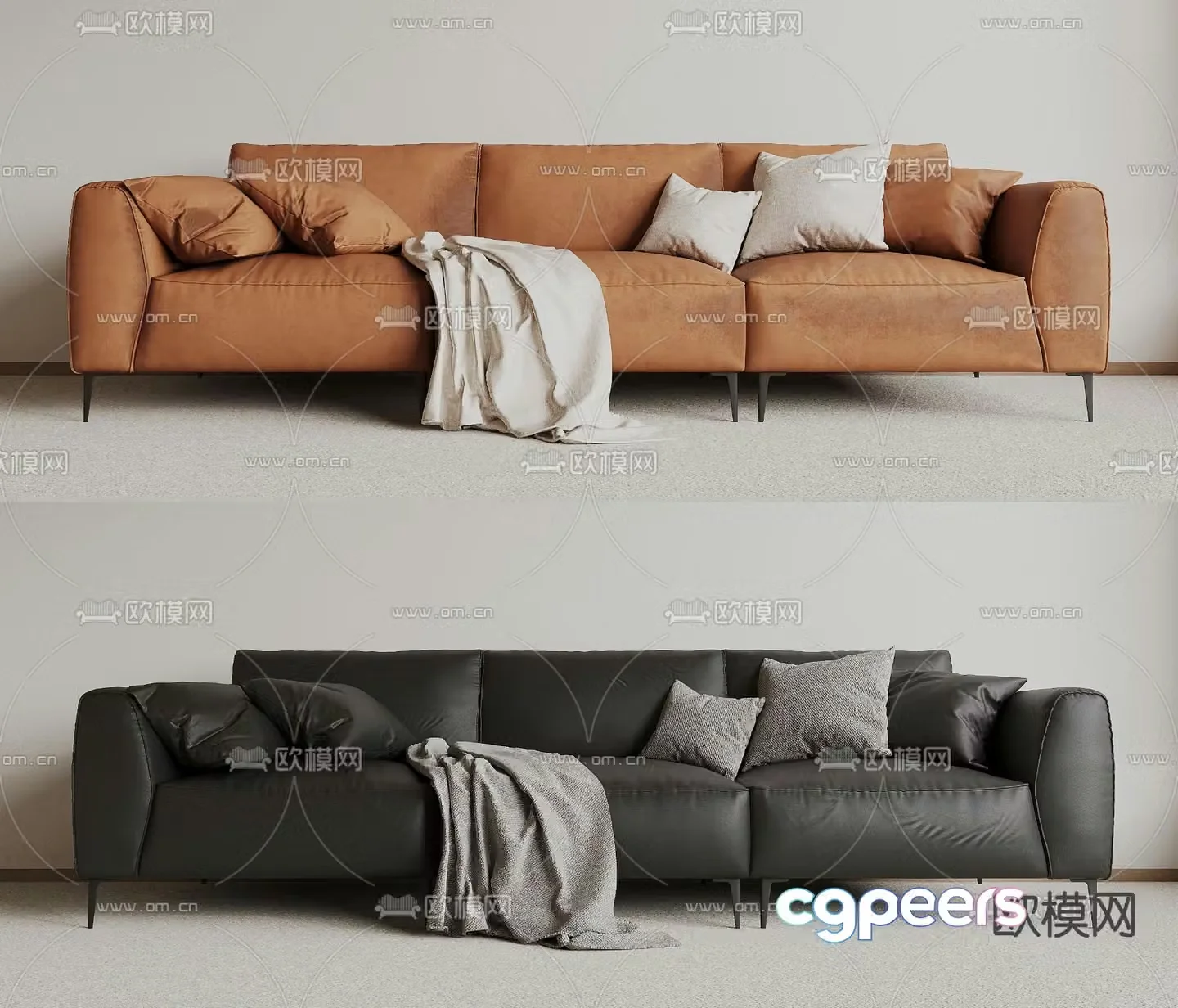 Three-person sofa multi-person sofa upholstered sofa 3D model
