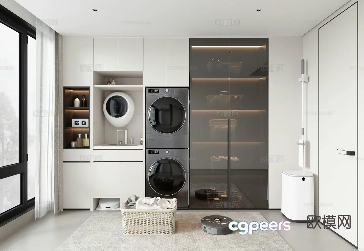Modern laundry room washing cabinet balcony cabinet 3d model
