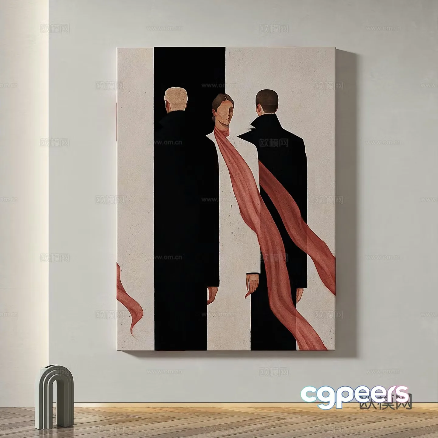 Modern simple abstract light luxury decorative painting 3d model