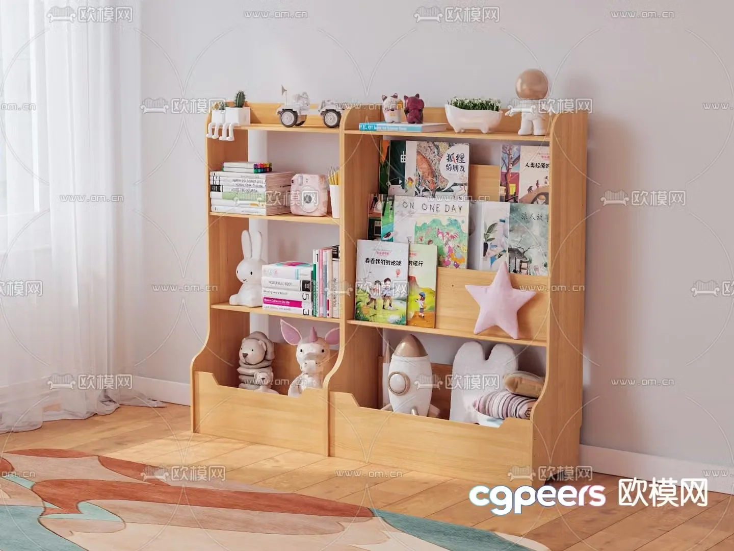 Nordic children’s bookcase toy cabinet 3d model