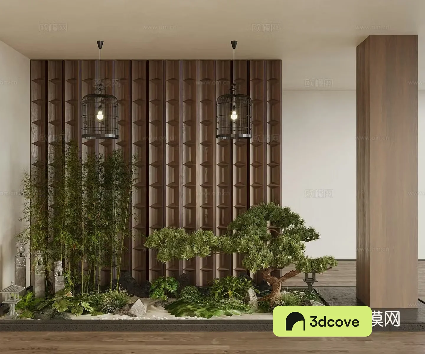 Modern Landscape Garden Sketch Tree Fern Background Wall Plant