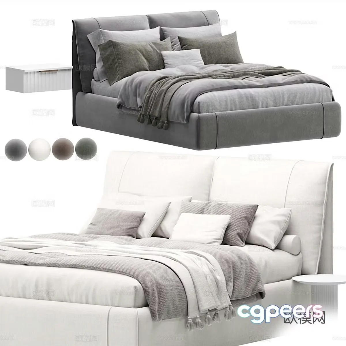 Modern Italian Vailor fabric double bed 3D model
