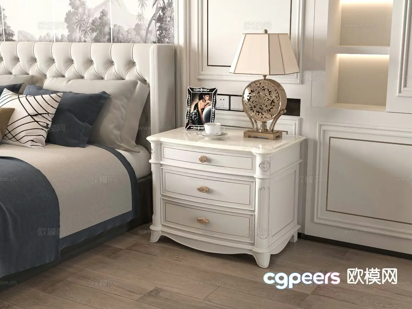 European style bedside table 3d model