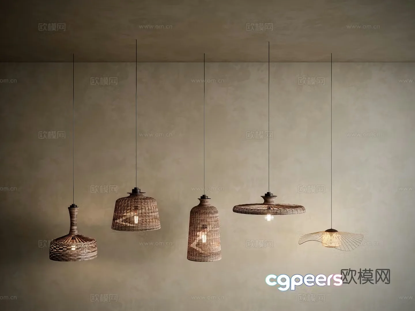 Wasabi Bamboo Weaving Chandelier Rattan 3D Model