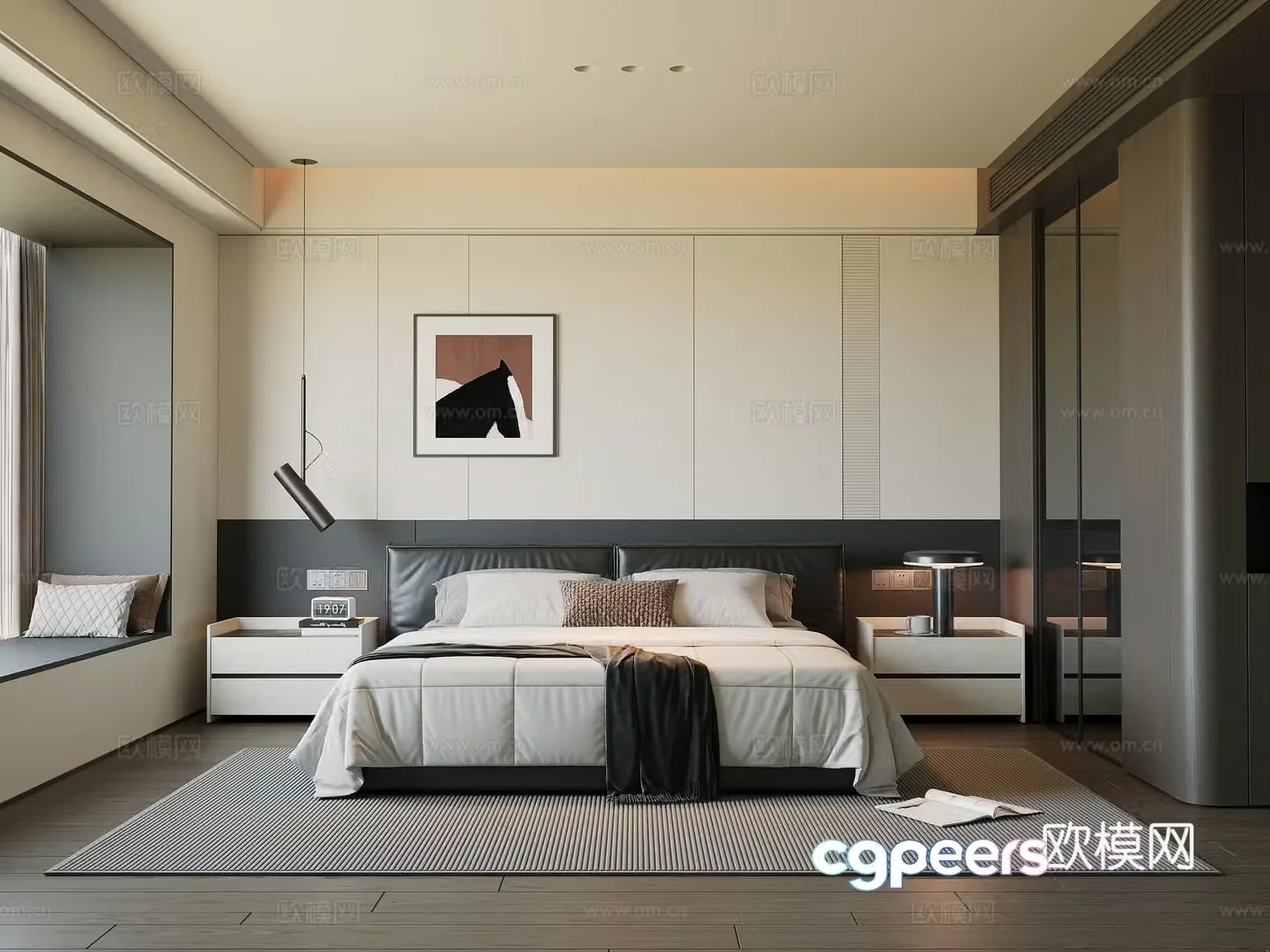 Modern Italian bedroom bed wardrobe bedside table hanging painting decoration 3d model