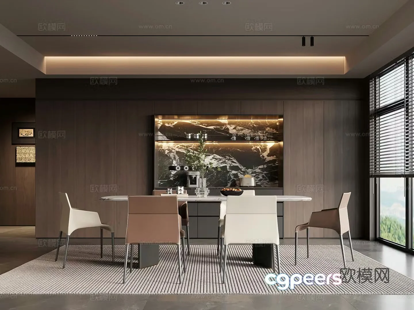 Home restaurant Modern Italian restaurant Wine cabinet Dining table and chair combination 3D model