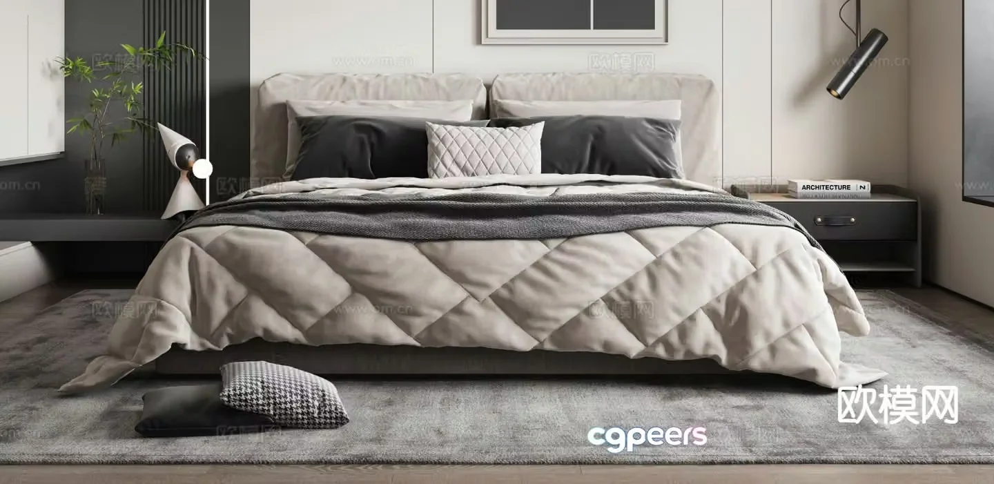 Modern double bed 3d model