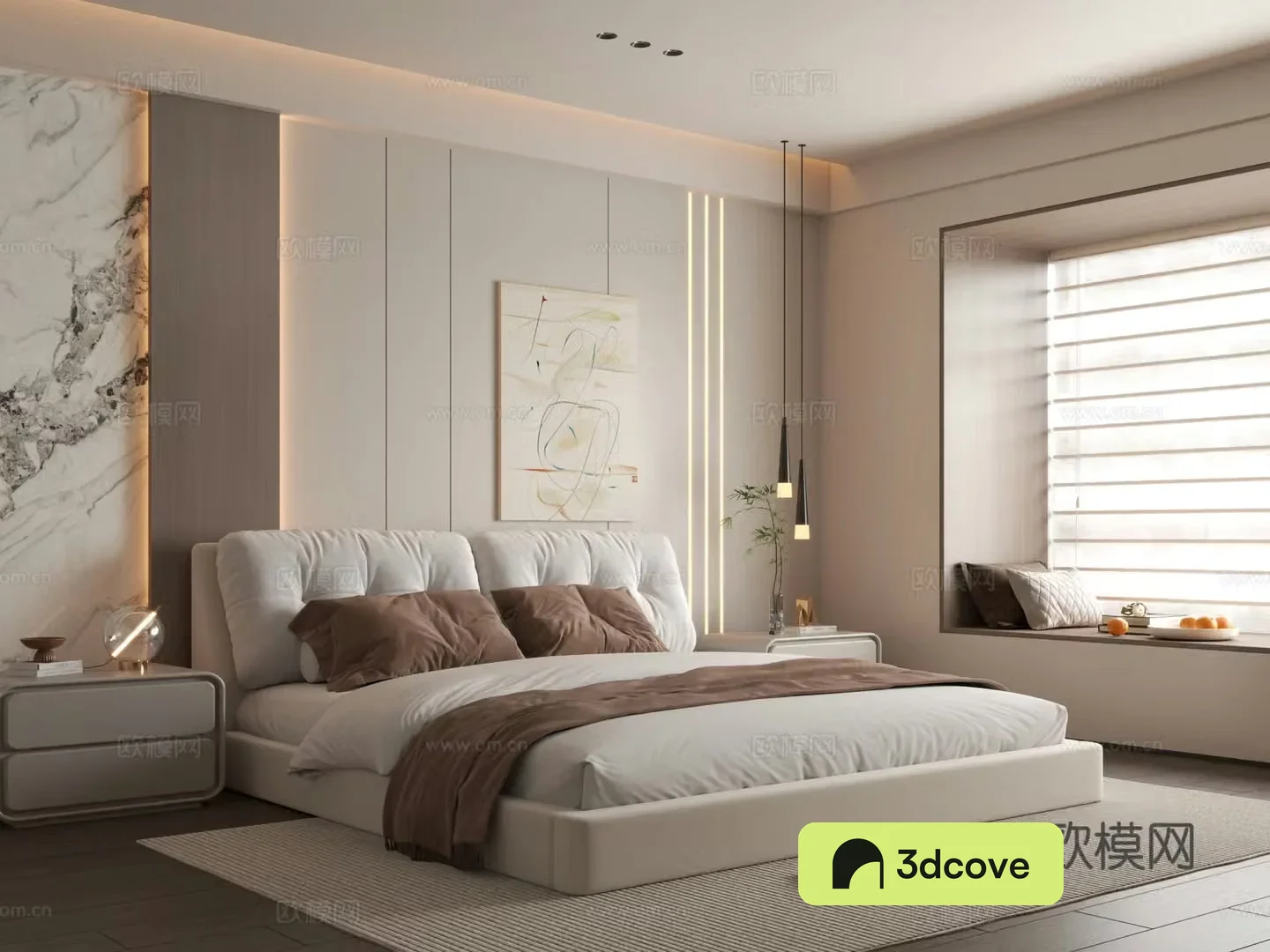 Modern bedroom Simple bedroom Bedding combination Bedroom background wall