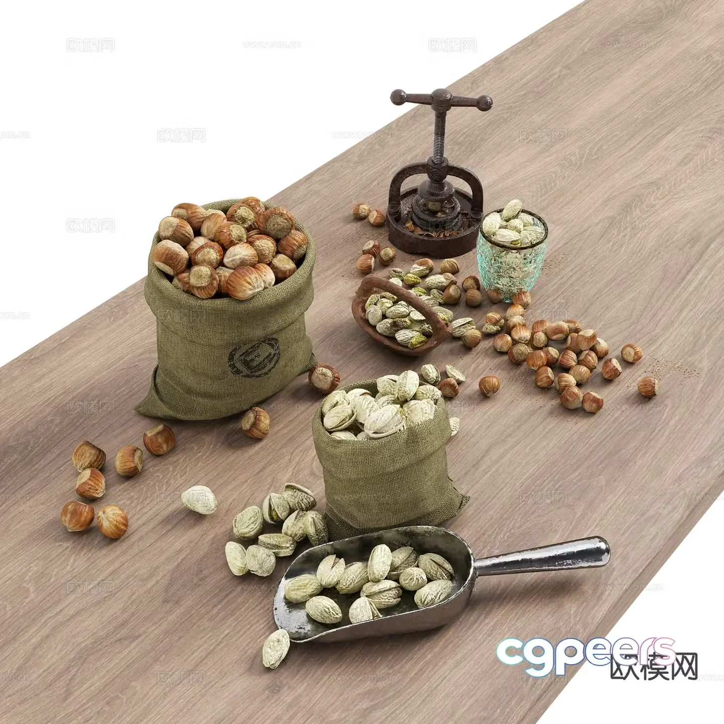 Modern nut snacks almond fruit chestnut pistachio 3d model