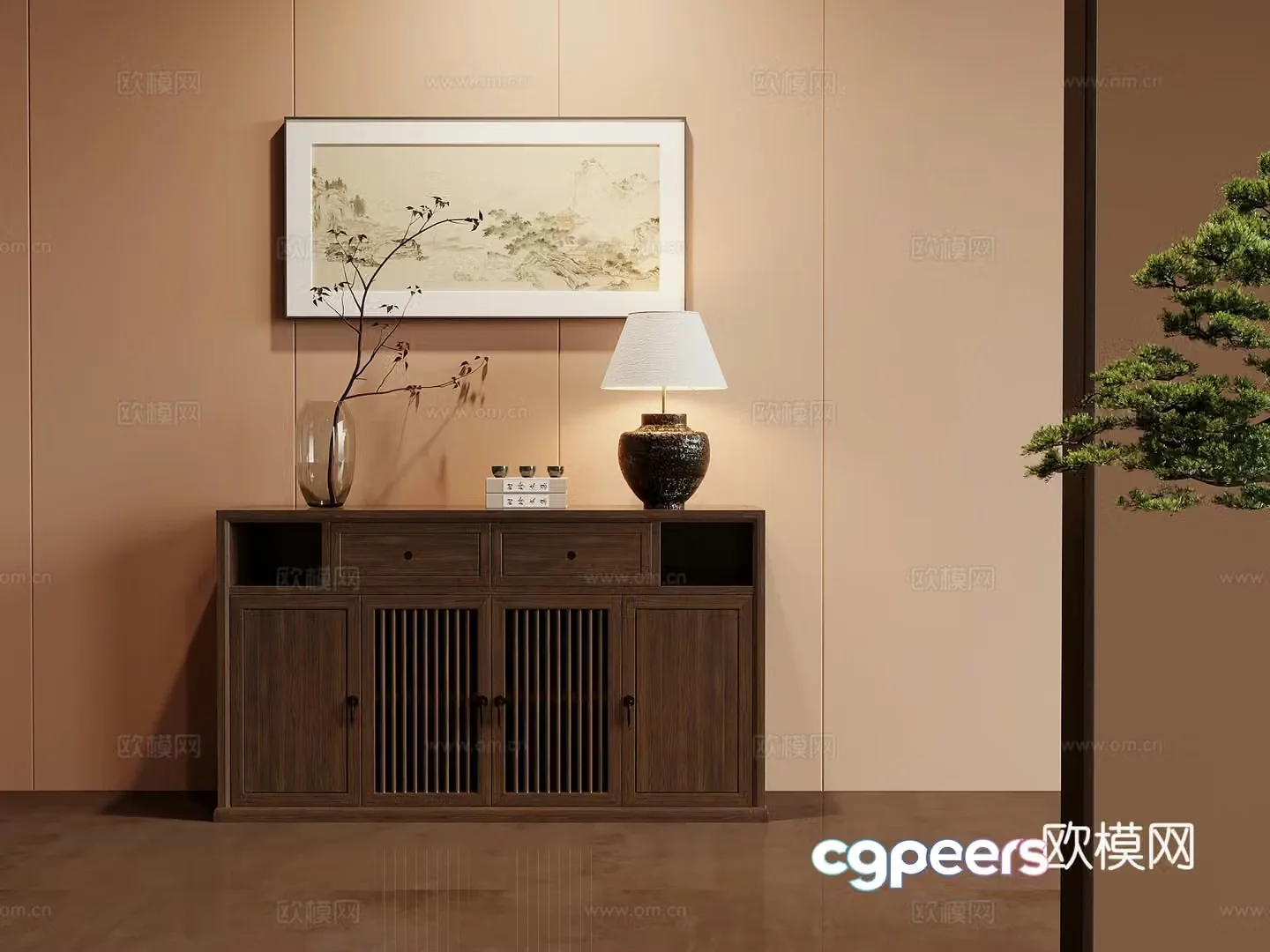 Tea cabinet New Chinese style tea cabinet Tea cabinet Decorative painting Ornament 3D model