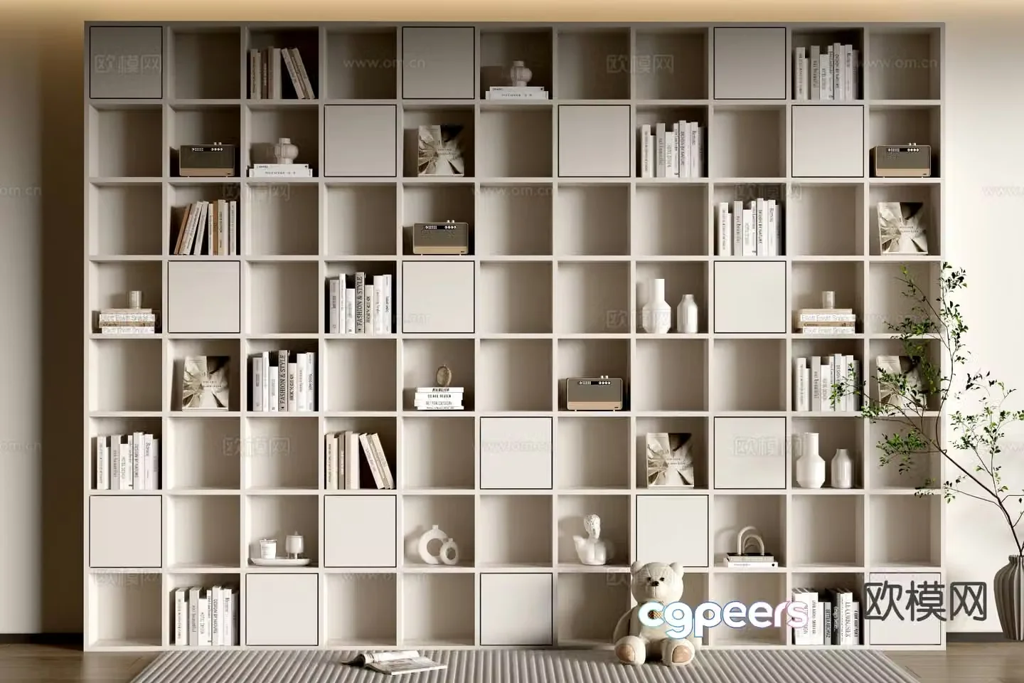 Cream style cabinet bookcase integral cabinet wall-to-wall cabinet 3D model