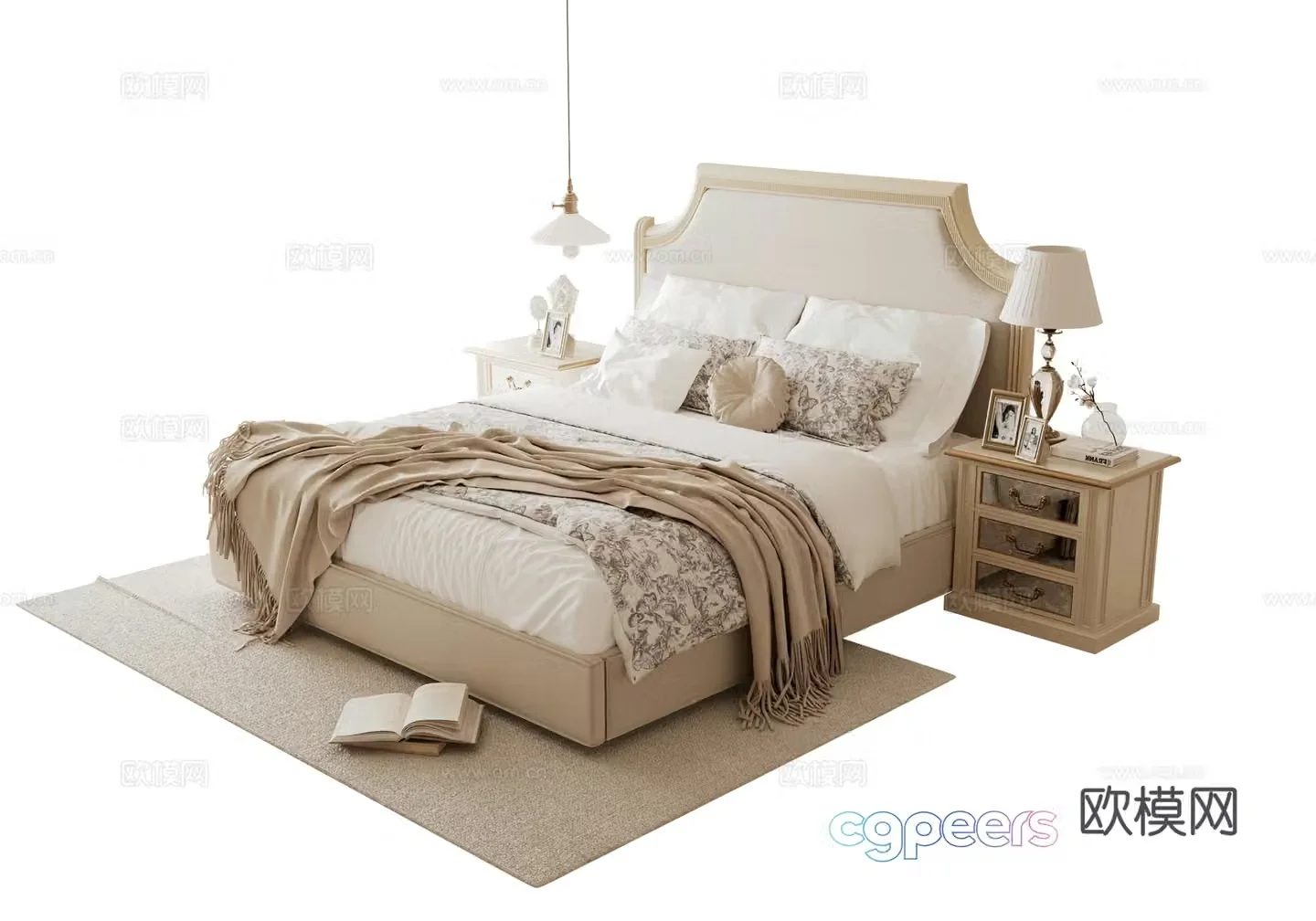French double bed 3d model