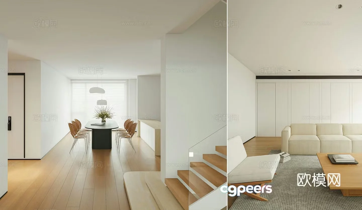 Modern simple large flat living room dining room minimalist style living room dining room living room dining table and chair 3D model
