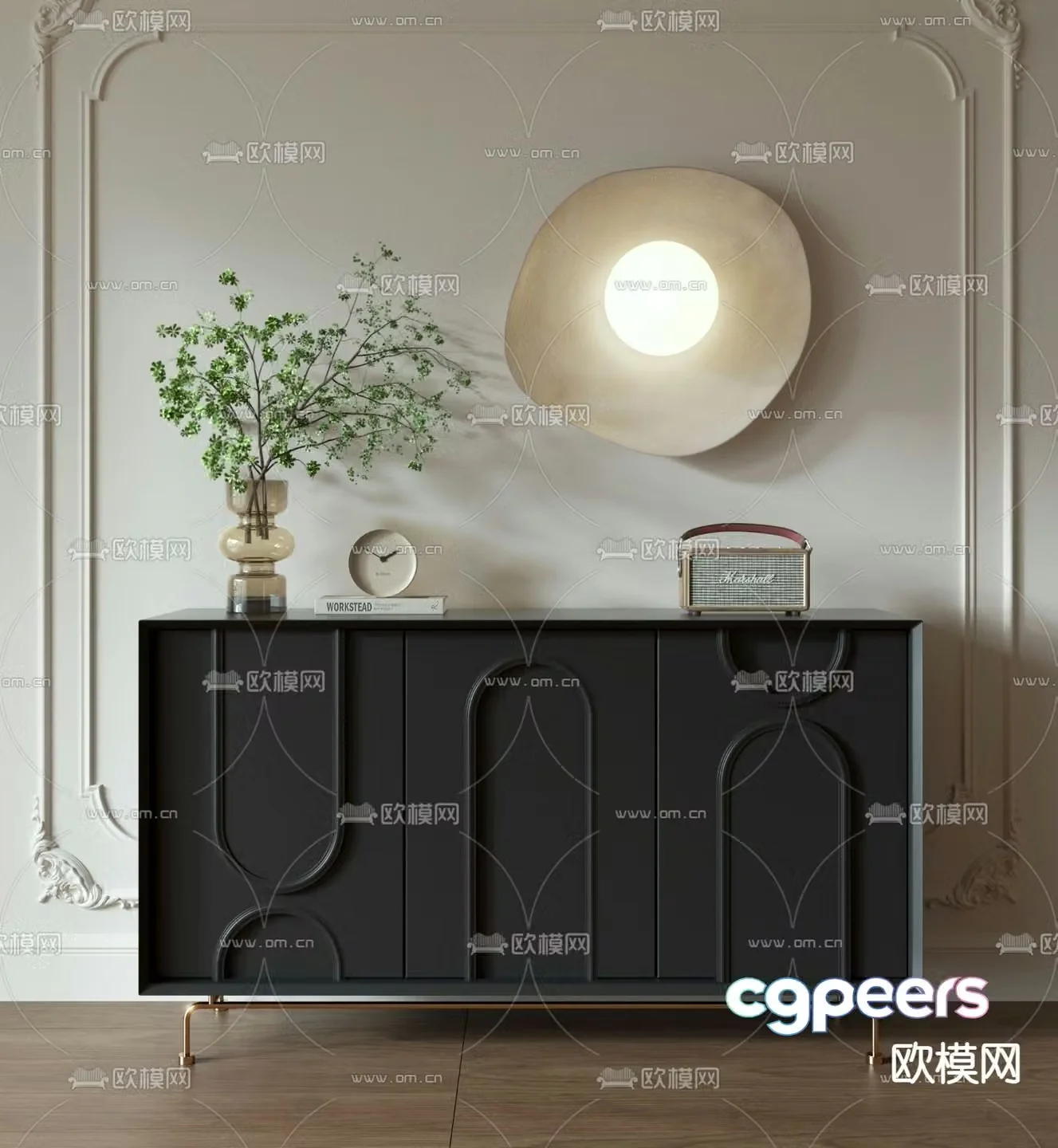 French side cabinet entrance cabinet end view cabinet 3D model
