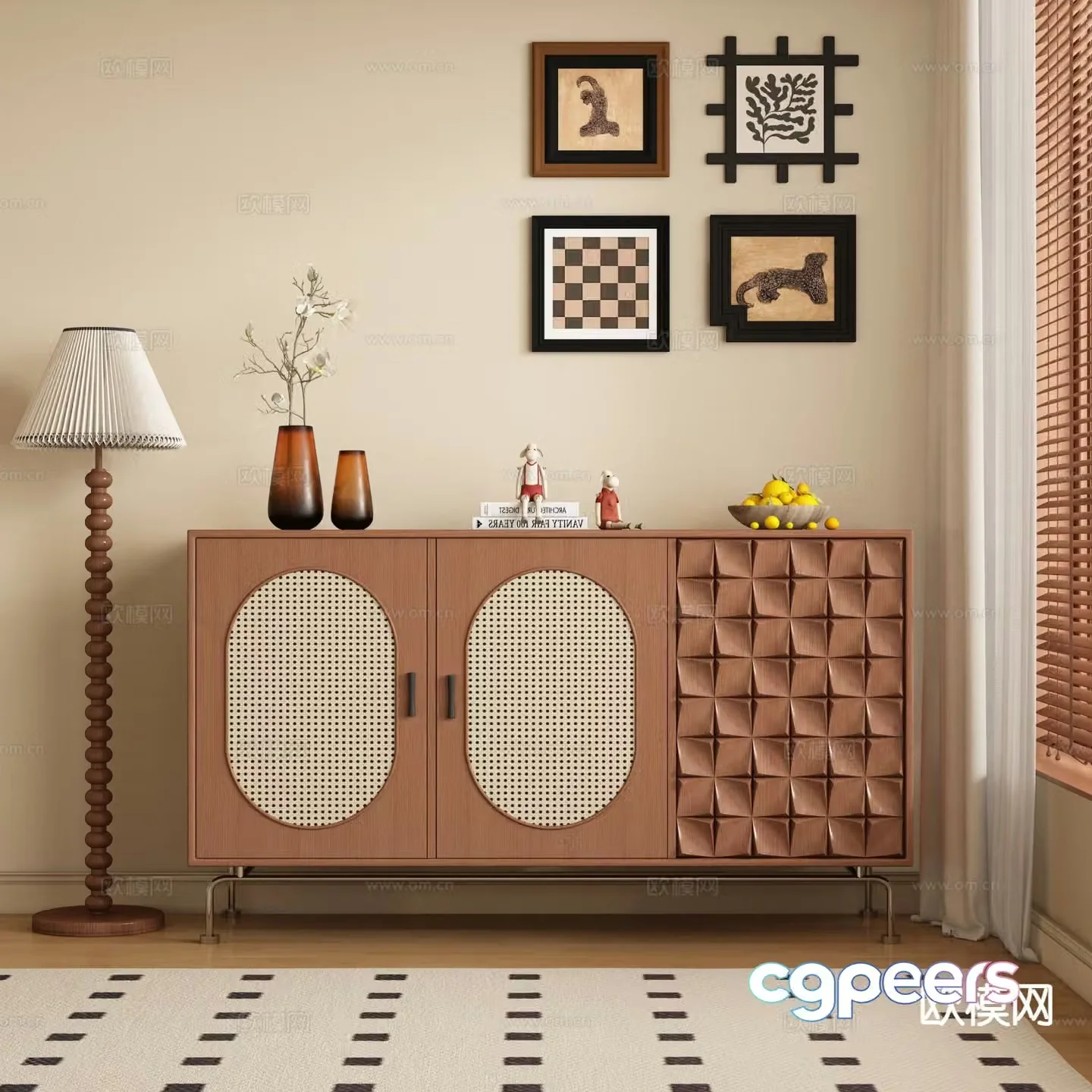 Medieval style side cabinet and entrance cabinet 3D model