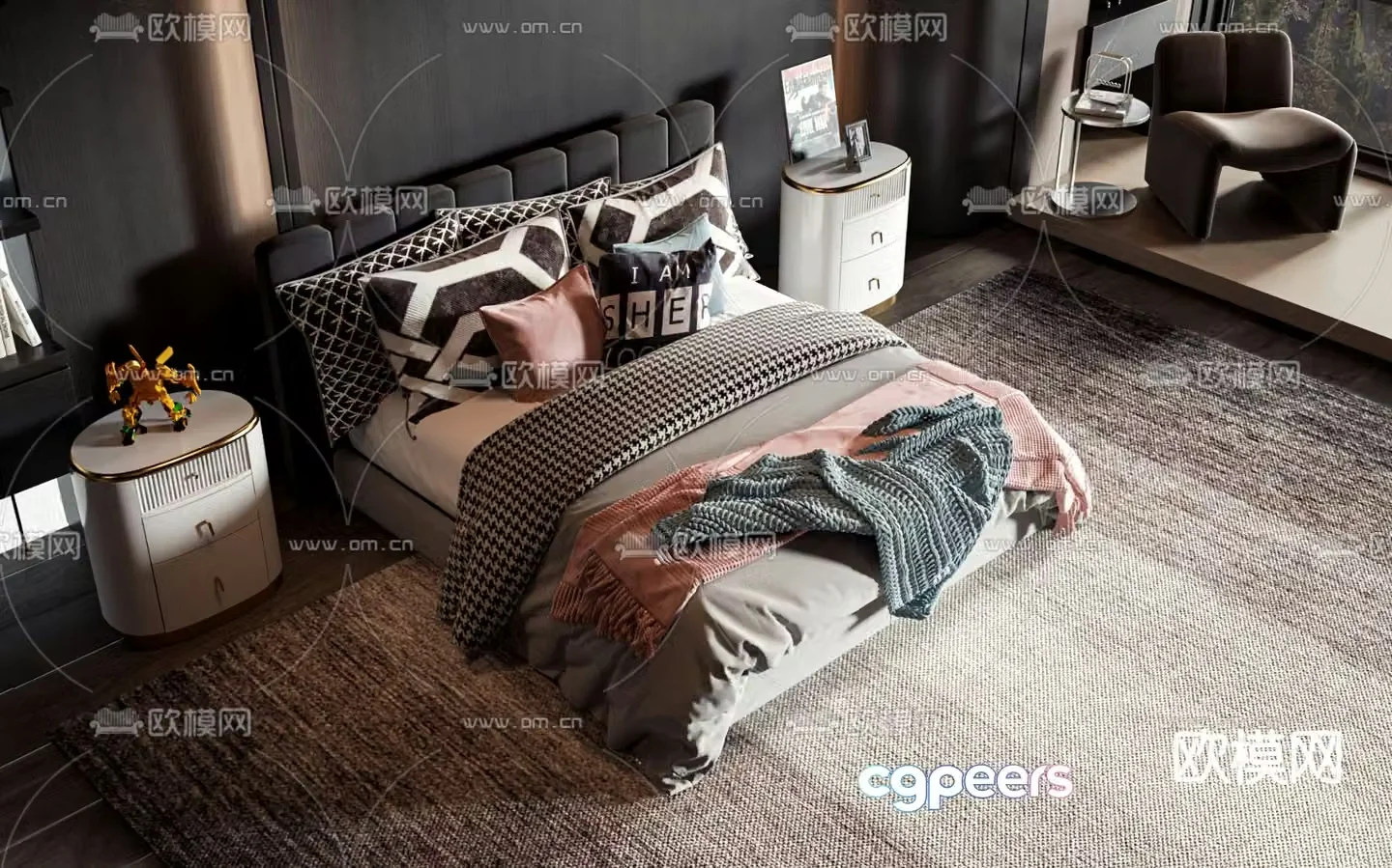 Modern double bed 3d model