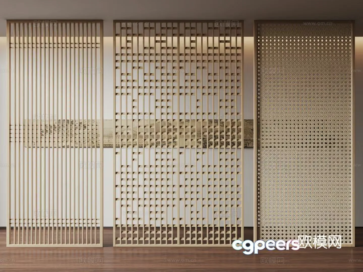 New Chinese style partition wooden partition hollow partition 3D model