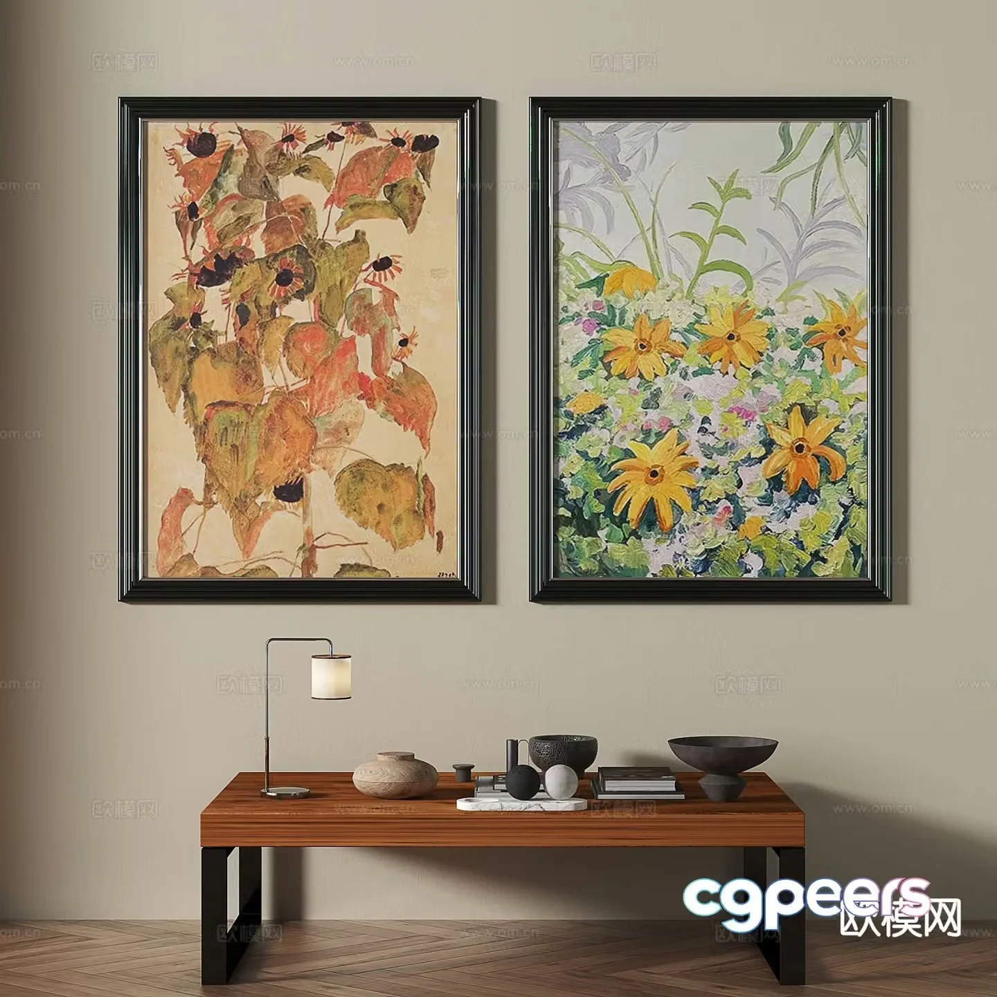 Medieval style art painting flower painting decorative painting 3D model