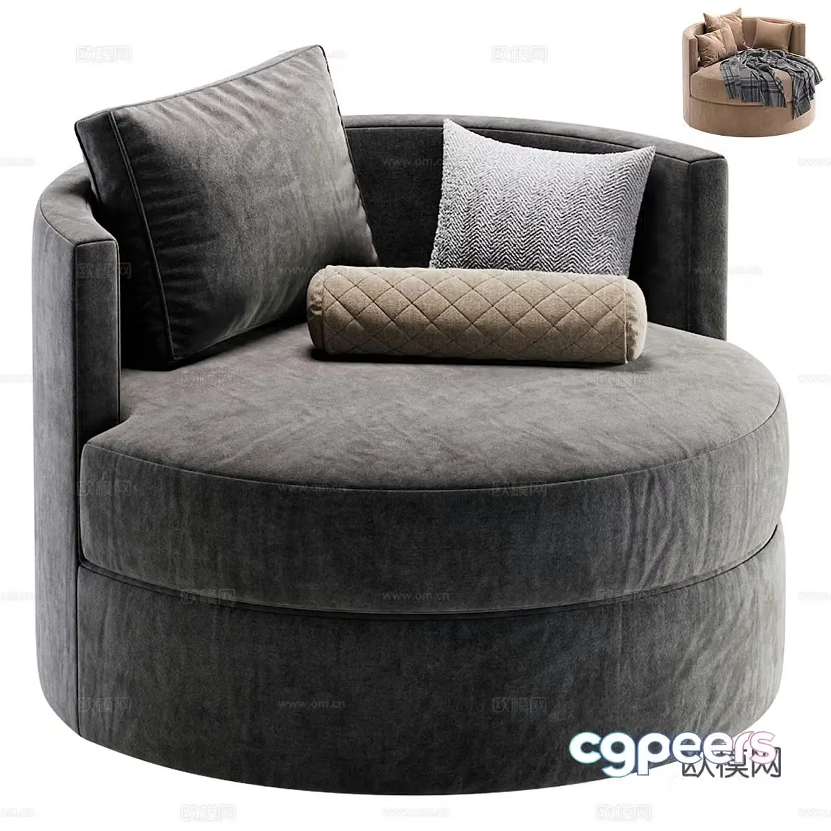 Modern Italian round fabric sofa chair 3d model