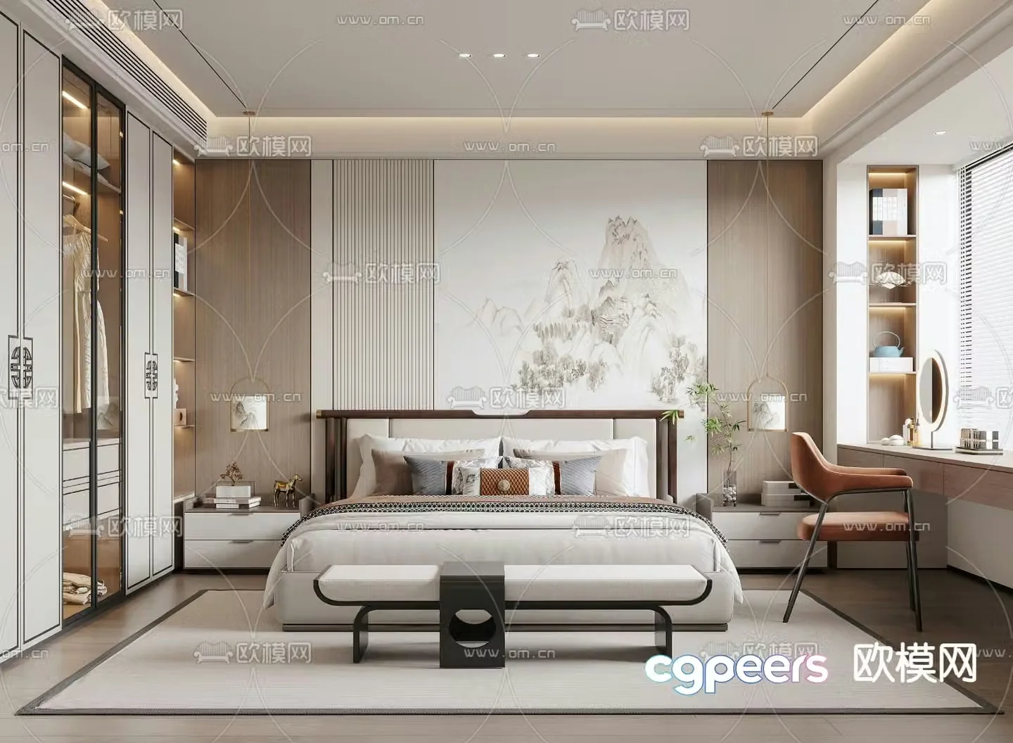 New Chinese style master bedroom 3D model