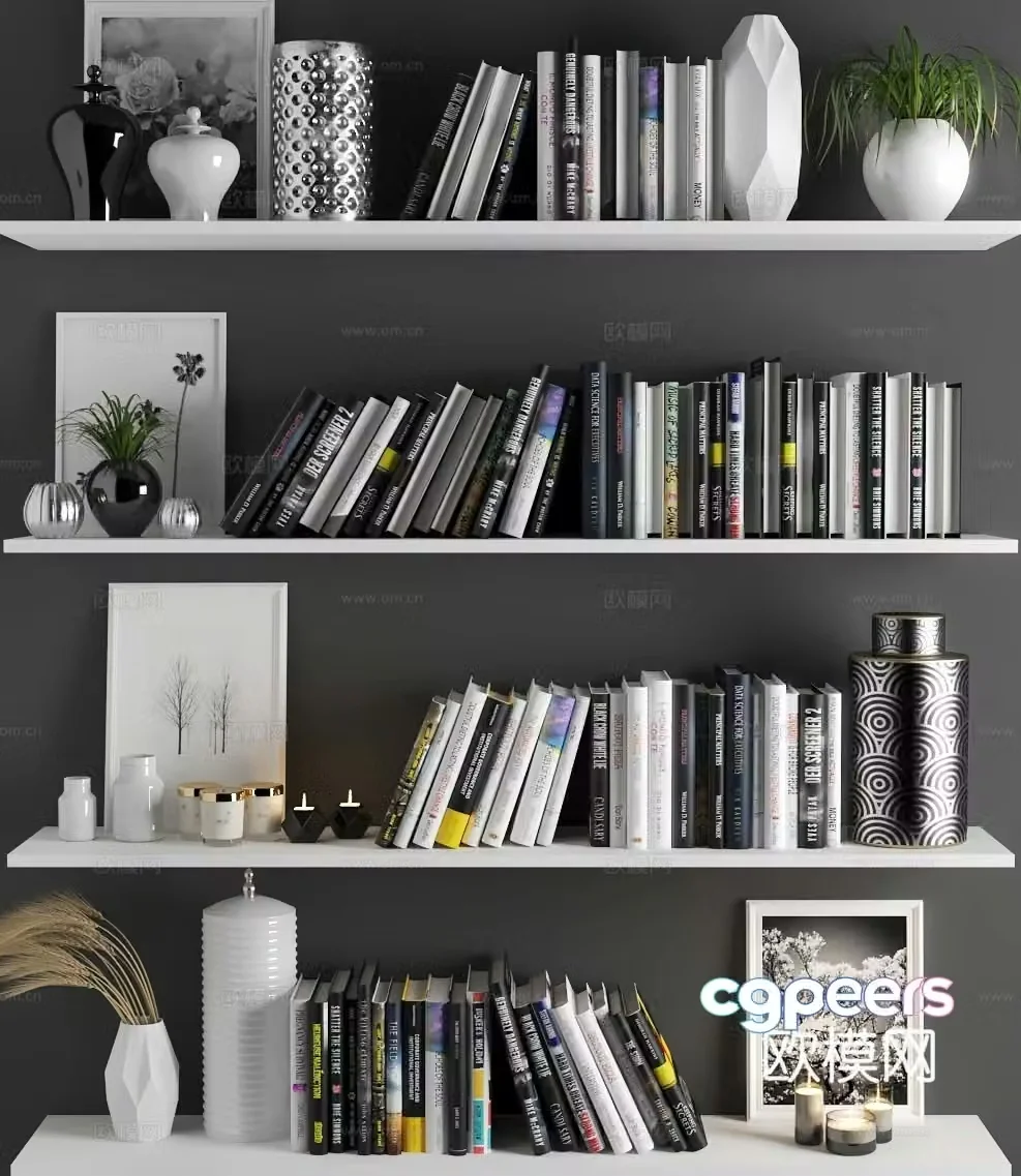 Modern decorations ornaments books vases 3d model