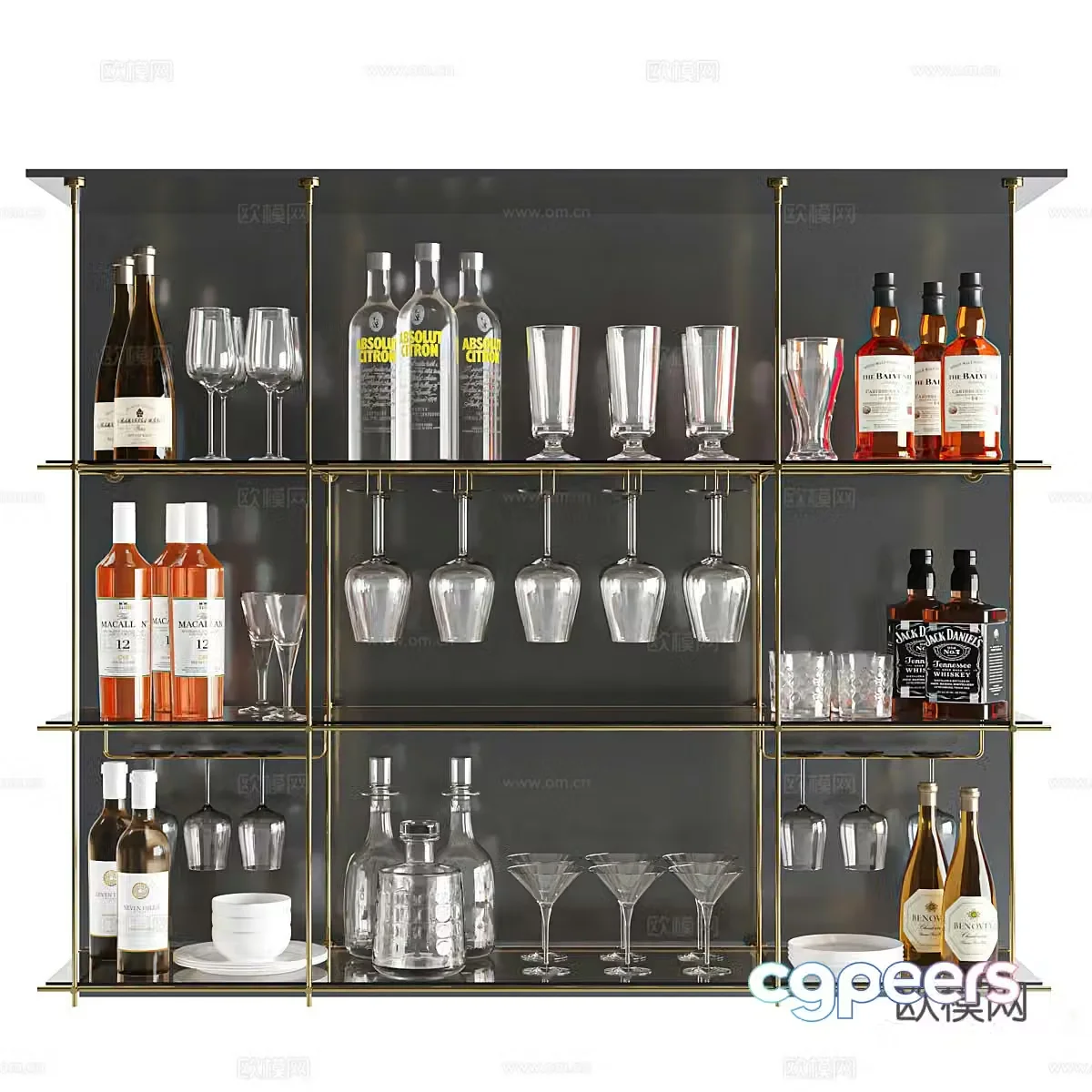 Modern Italian light luxury decorative wine rack 3D model