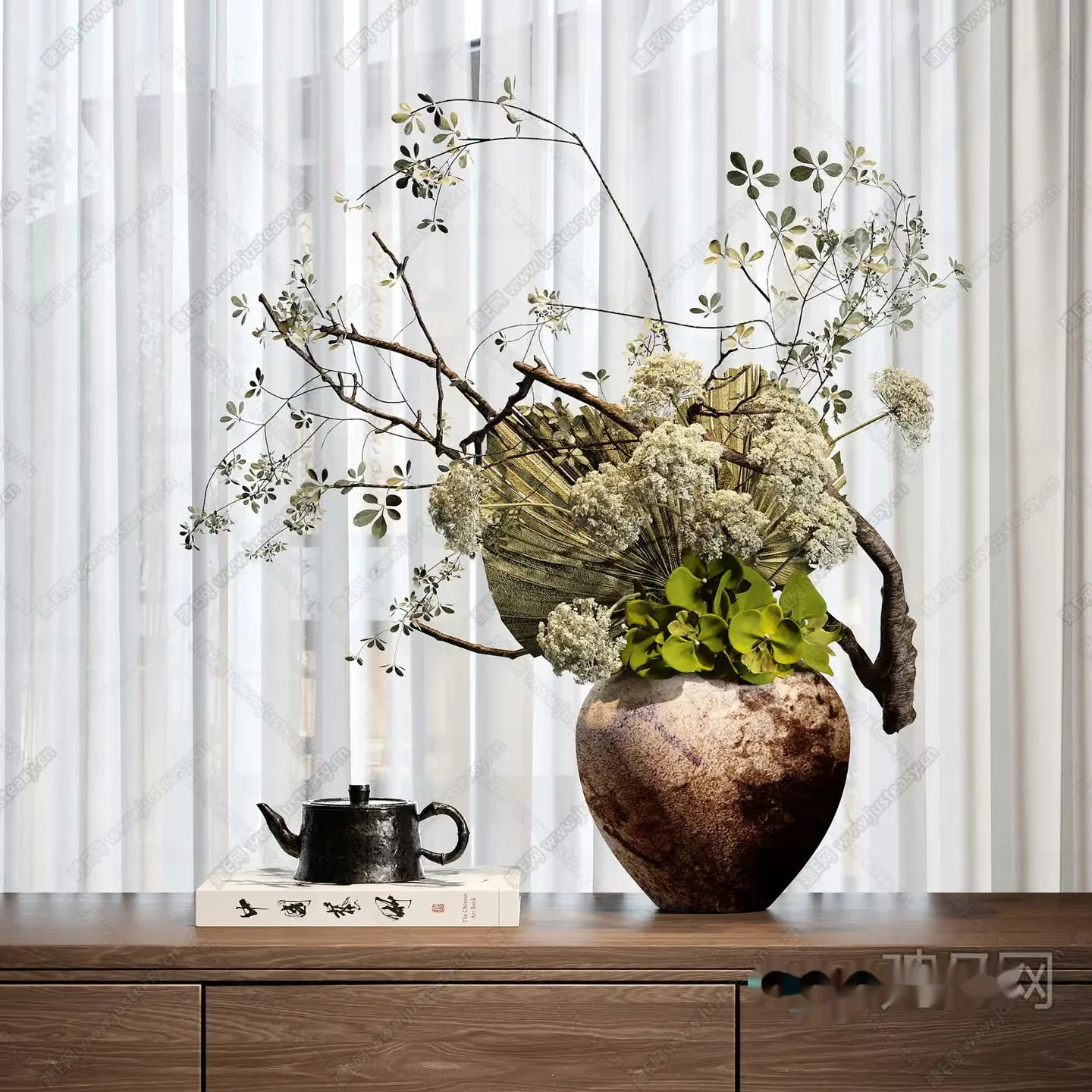 A Vase With Flowers And Branches 3D Model – 17262 – CORONA Render