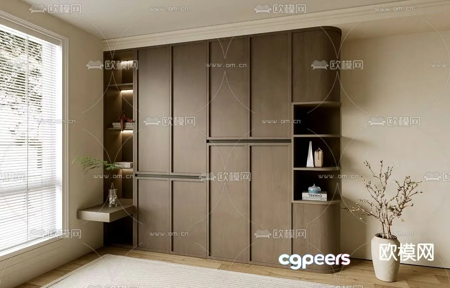 Wabi-sabi wardrobe bedside table integrated cabinet 3d model
