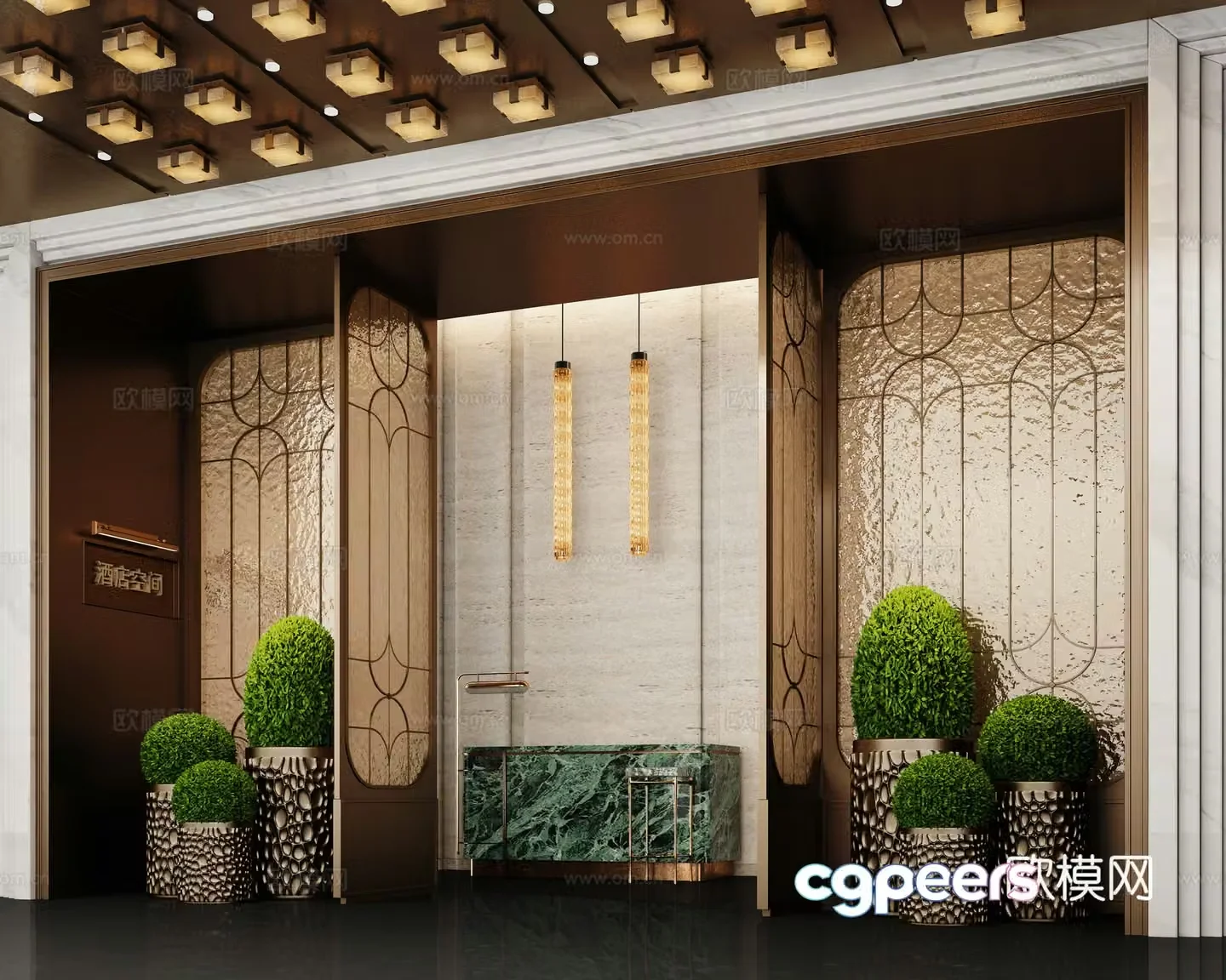 3D model of light luxury hotel lobby end view platform