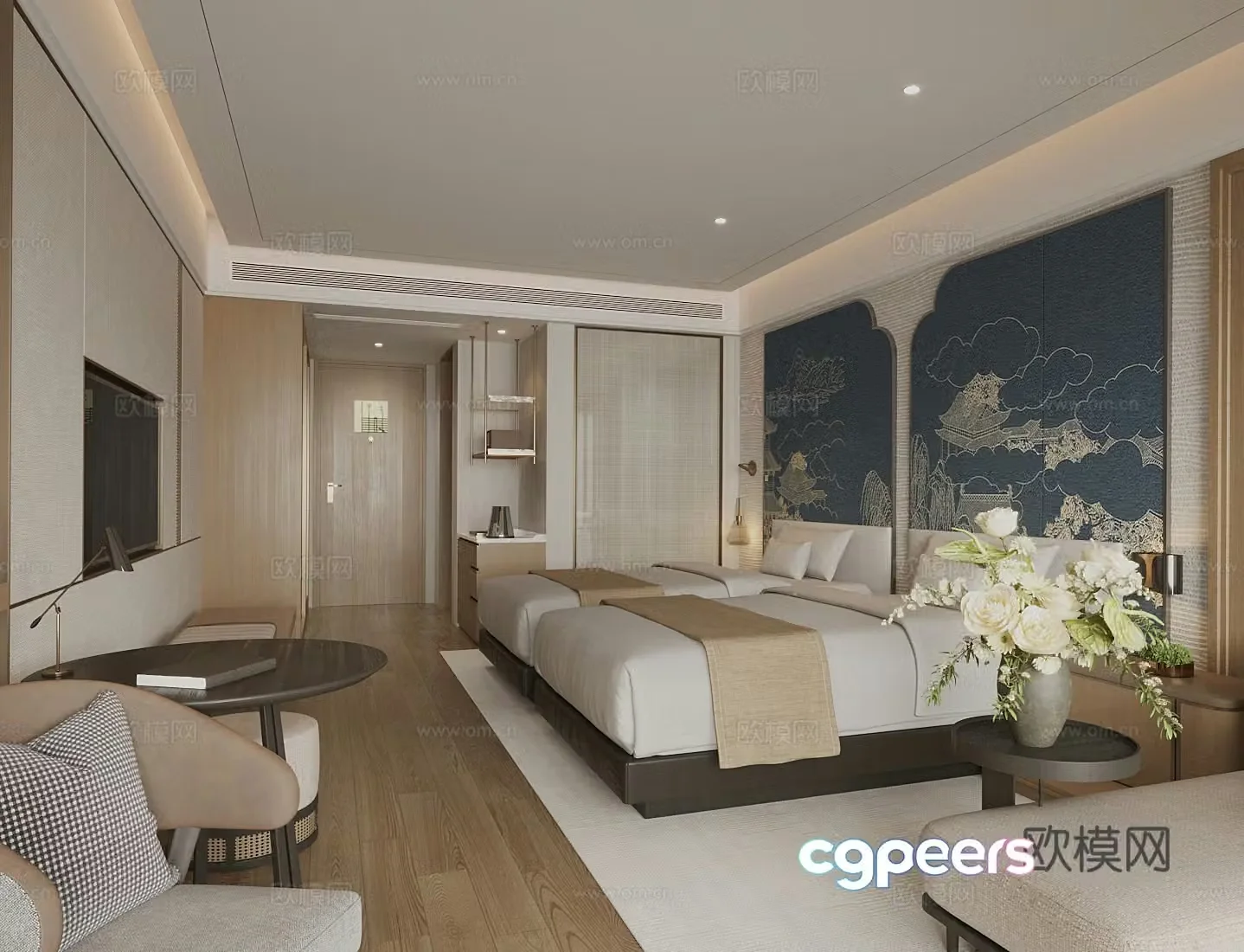 New Chinese-style hotel room Double room Double room 3D model