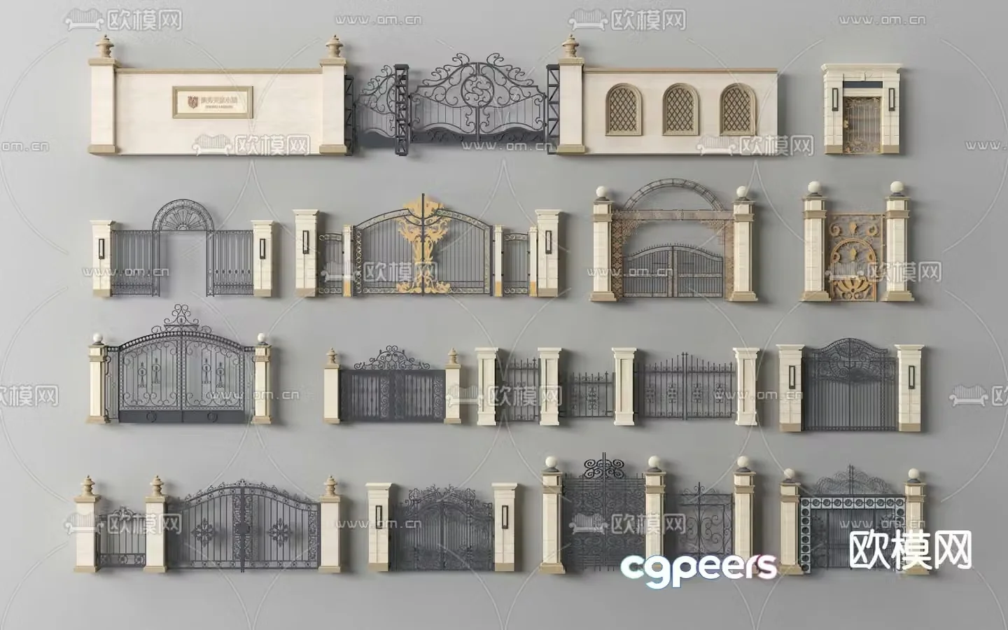 European style door wrought iron gate 3d model