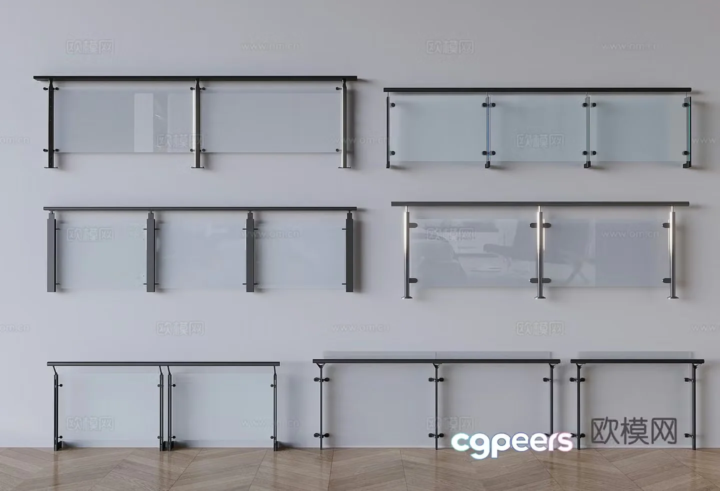 glass railing fence guardrail 3d model