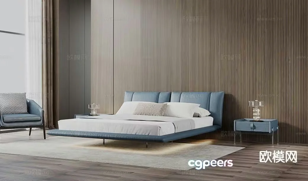 Modern double bed 3d model