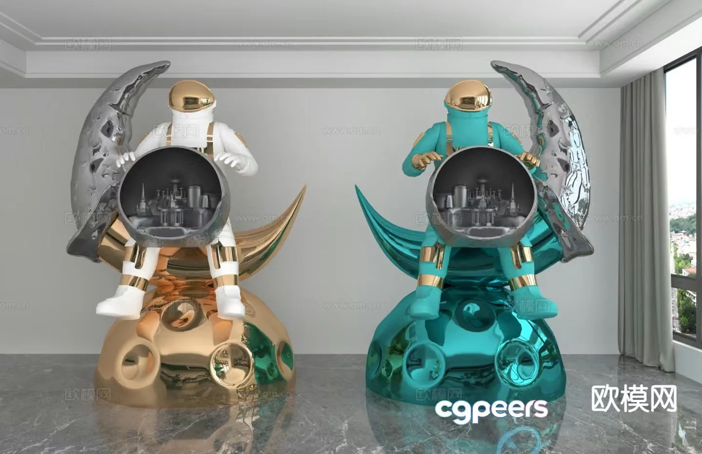 Modern laser astronaut trendy ornaments 3D model