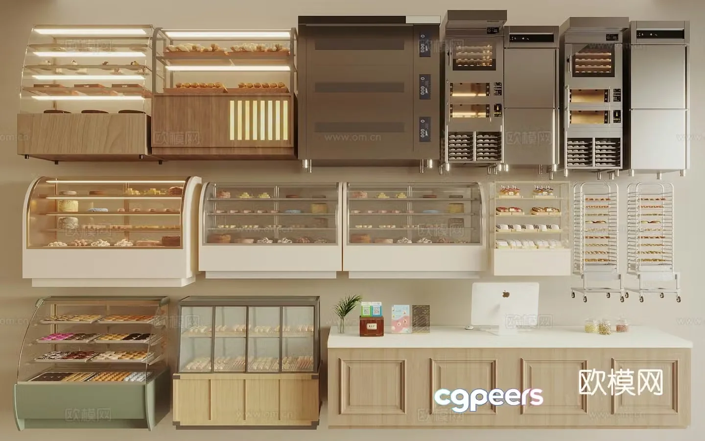 Modern bakery cabinet display rack bread shelf 3d model