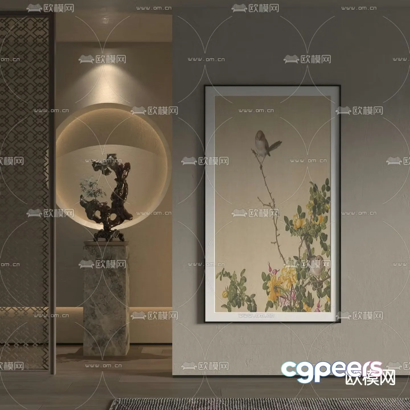 New Chinese style flower and bird painting plant painting decorative painting 3D model