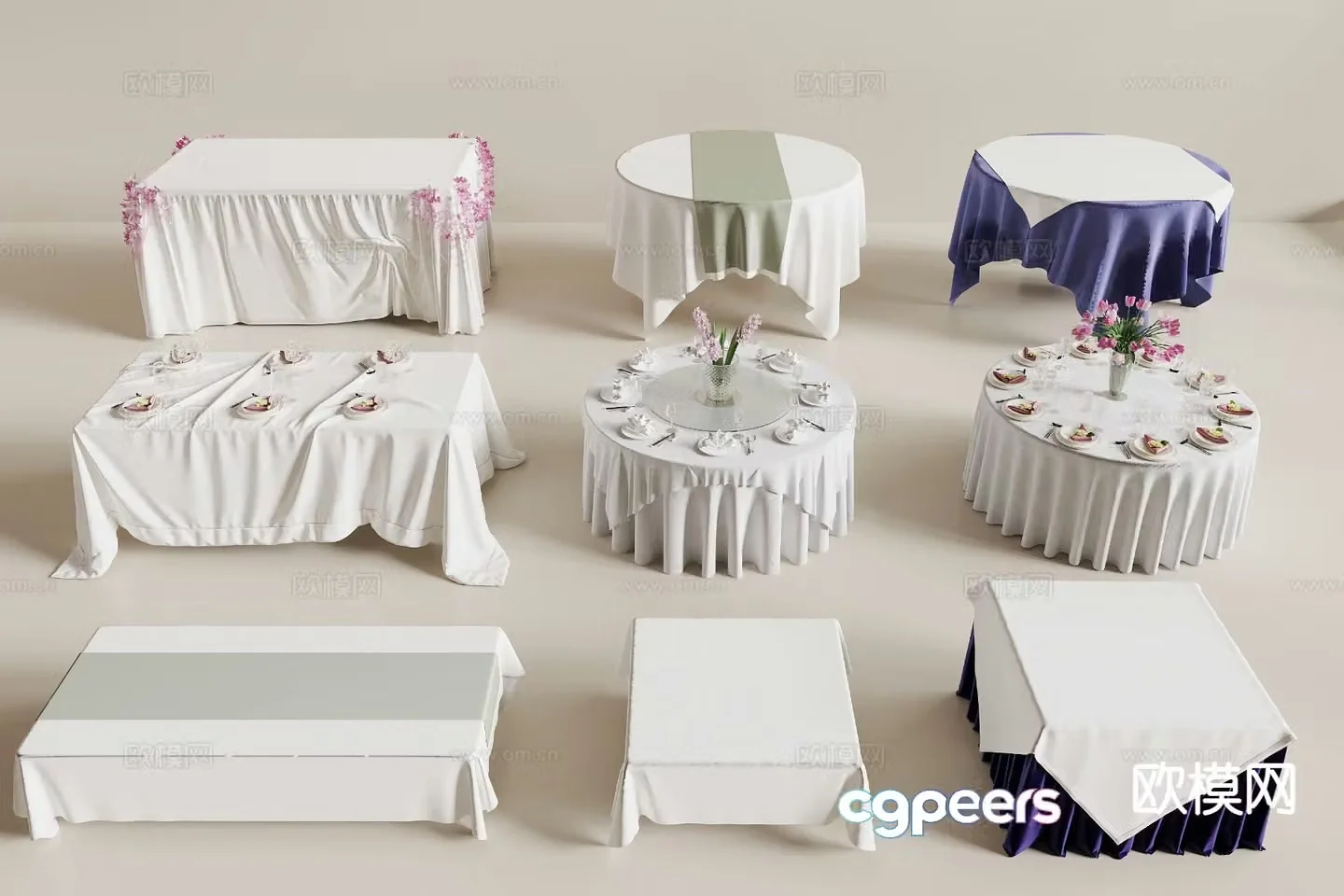 Modern banquet table tablecloth 3d model
