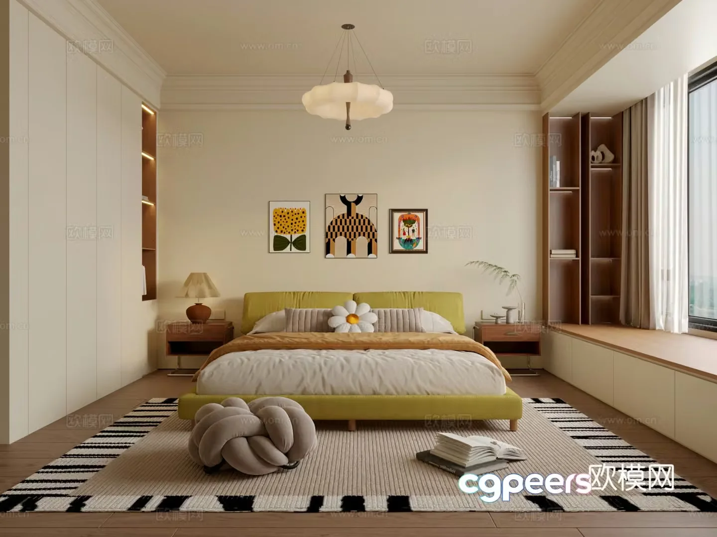 Medium creamy style bedroom 3d model