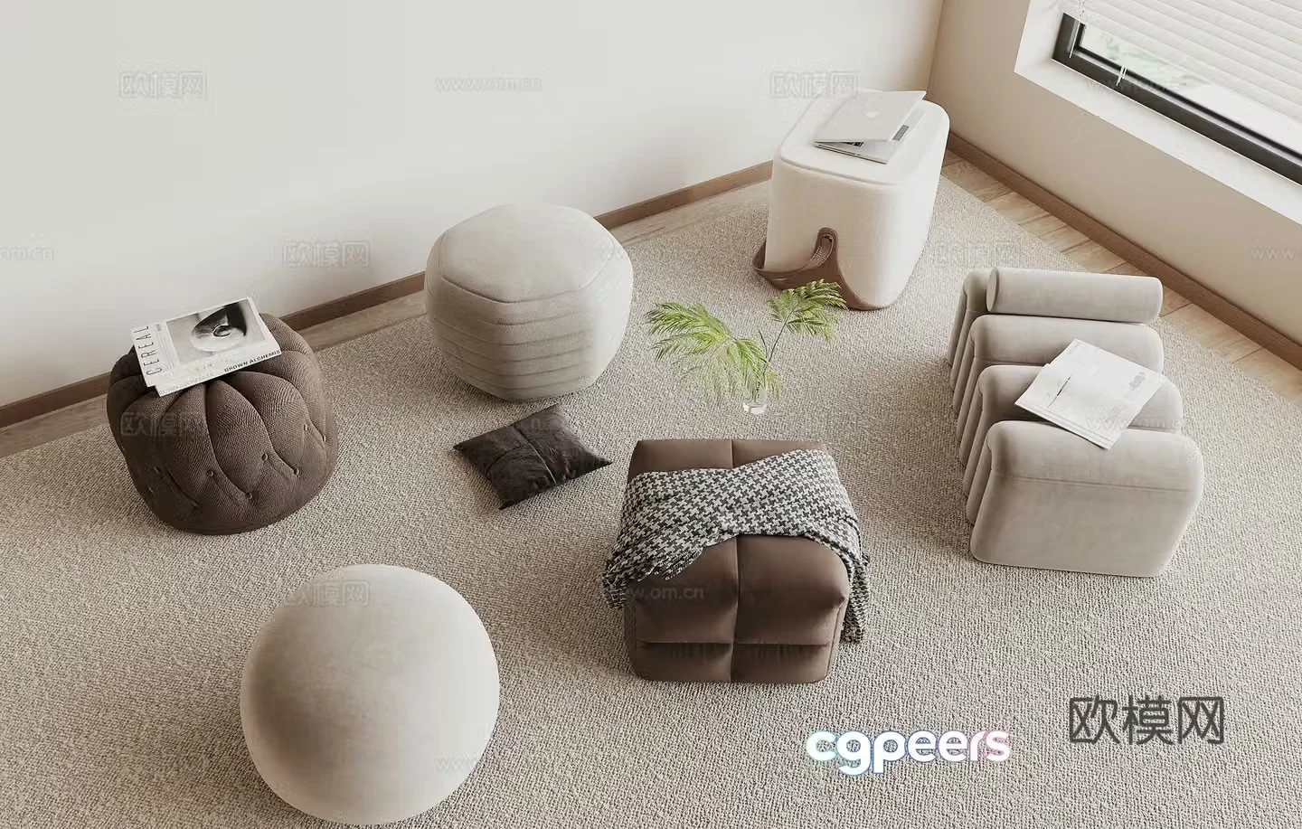 Modern sofa stool round stool stool 3d model