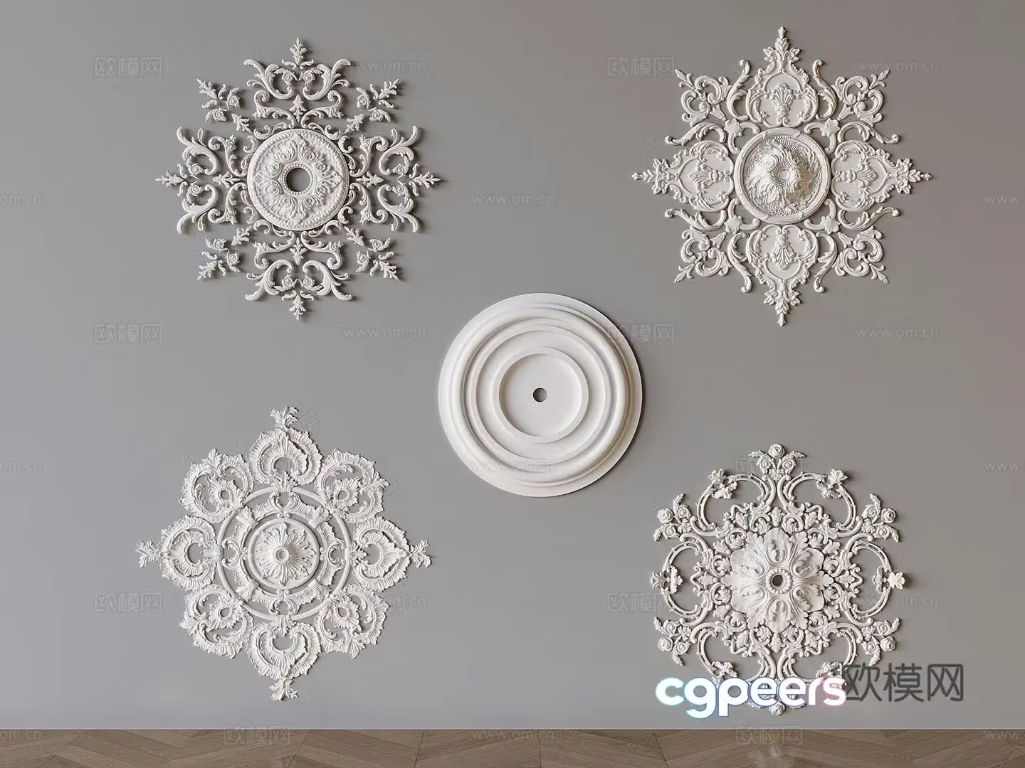French carved plaster lamp panel carved plaster base 3D model