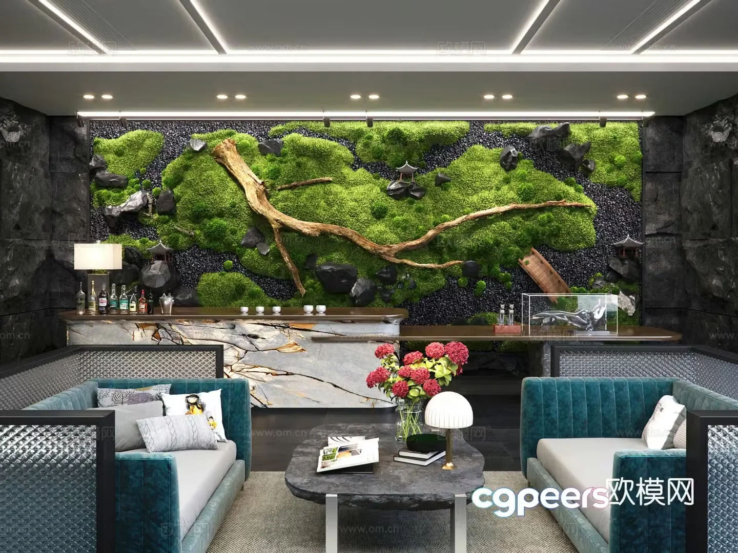 Modern hotel lobby bar 3d model