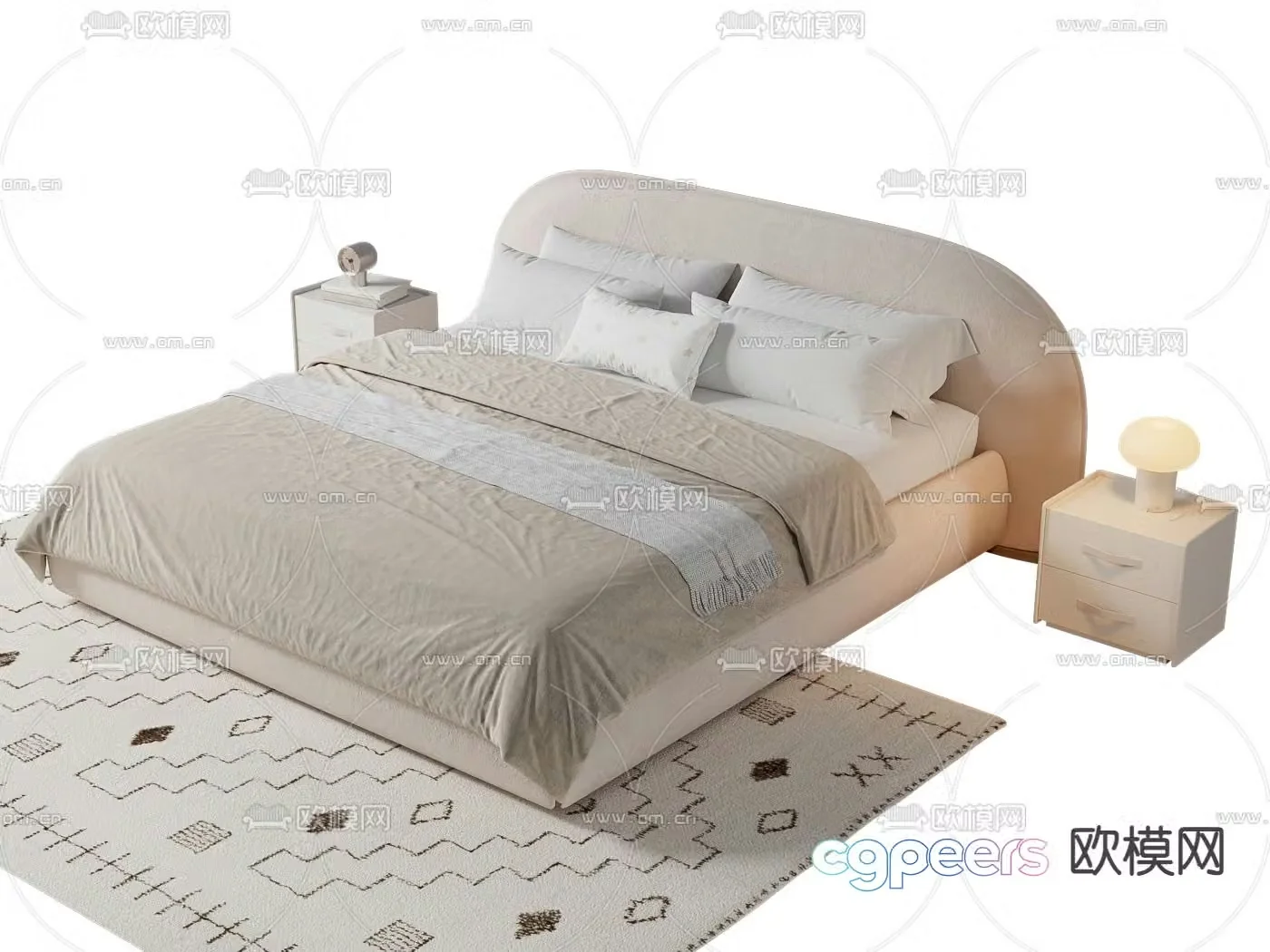 Cream style double bed 3d model