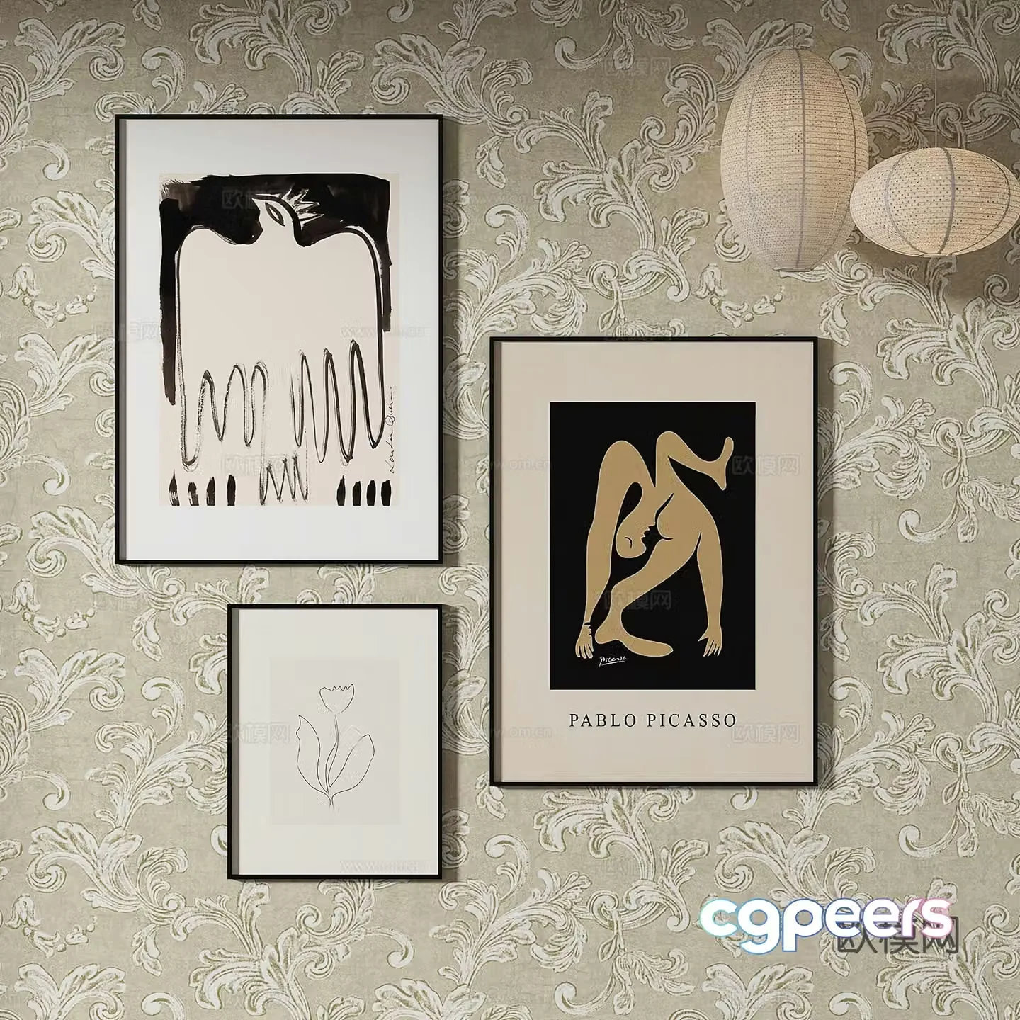 Simple European abstract painting decorative painting 3d model