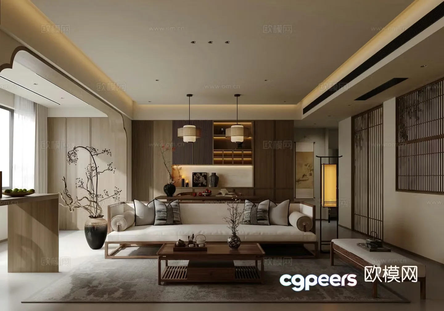 Song style aesthetic living and dining room 3D model